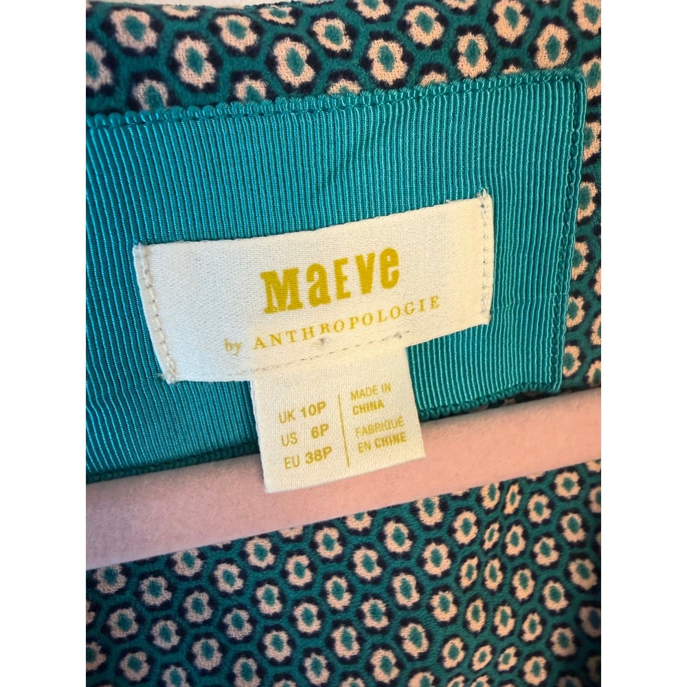 Maeve Anthropologie Teal Geometric Honeycomb Puff Sleeve Ruffle Mini Dress 6P - Picture 4 of 7
